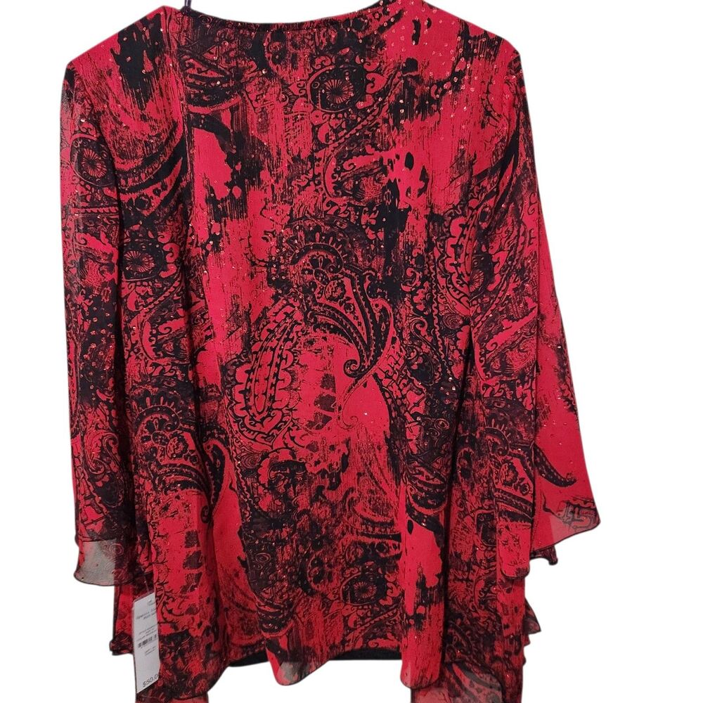 Rebecca Malone Blouse Size 1X Black Red Color Poncho Attached - Picture 9 of 16